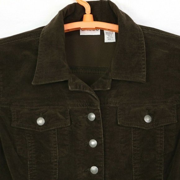 Chico's Corduroy Jacket Coat Blazer Brown Button Stretch Size 1 Medium 8 10 - Picture 5 of 9
